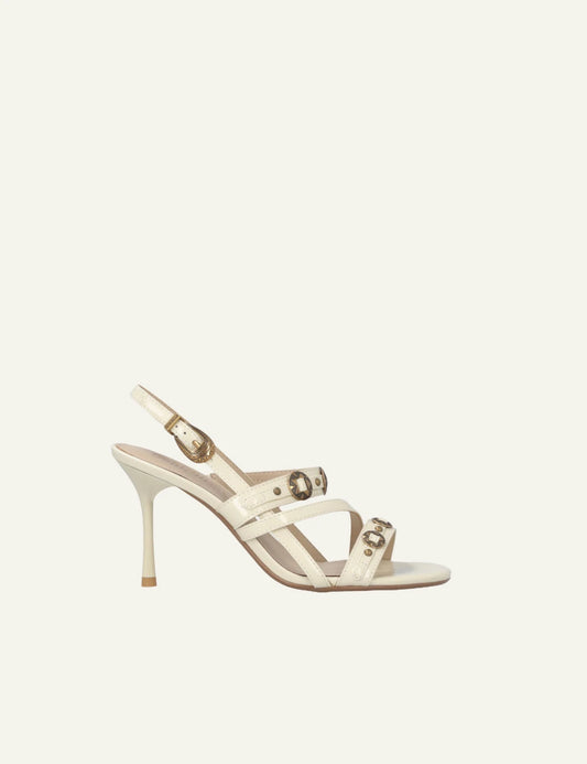 Pinko Vanda 01 cream high heel slingback sandals with studs side view