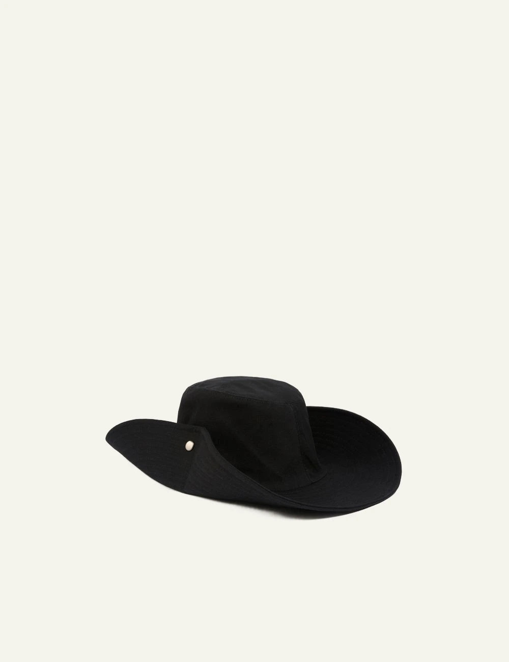 Pinko wide brim hat black cotton drill me logo embroidery kai side buttons front view