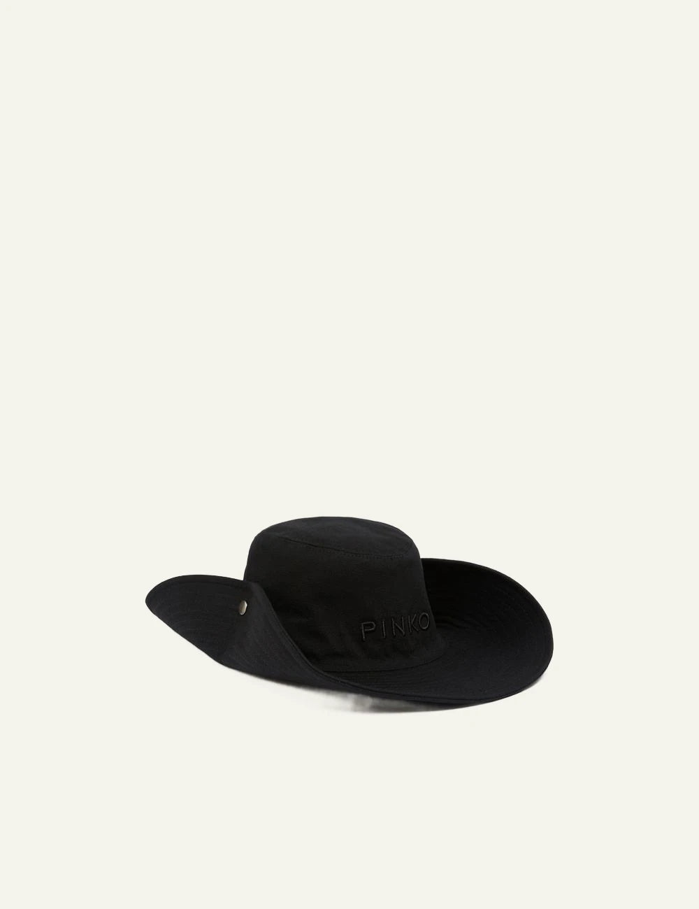 Pinko wide brim hat black cotton drill me logo embroidery kai side buttons side view