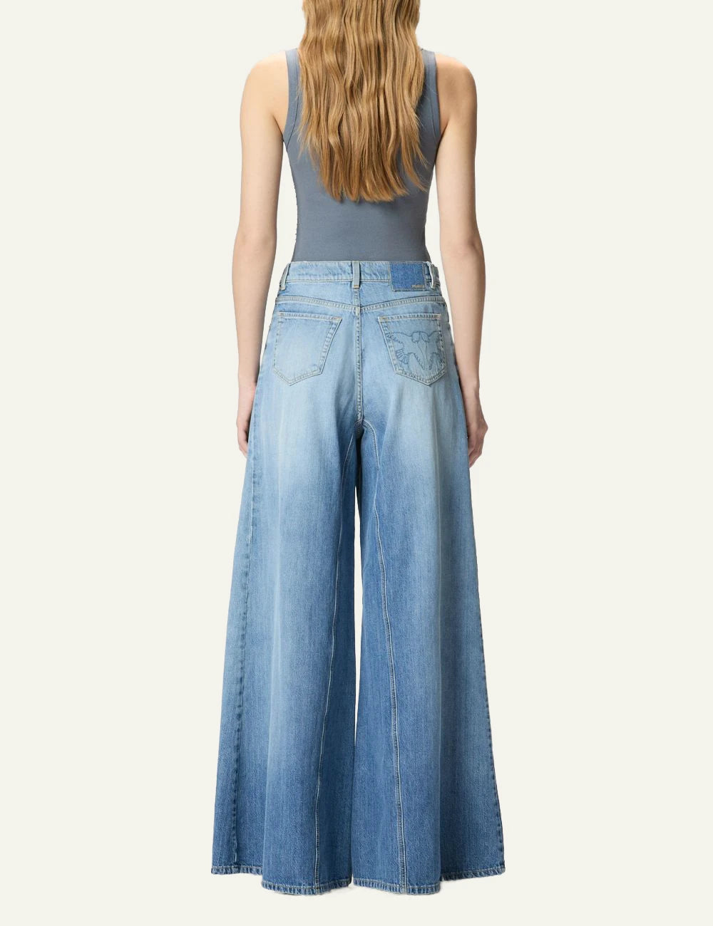 Pinko wide leg jeans denim blue vintage wash back view