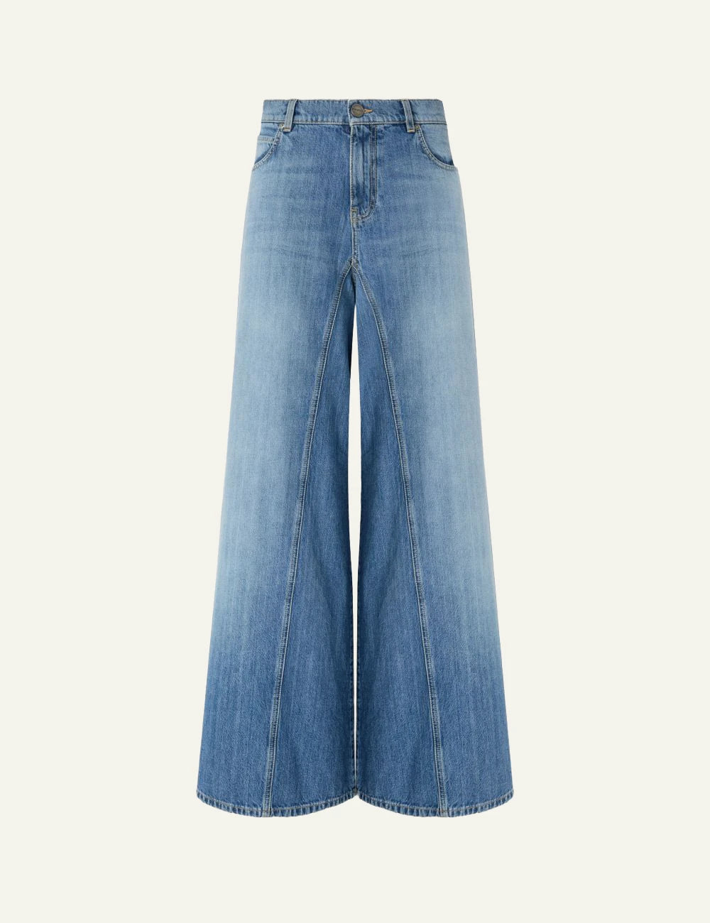 Pinko wide leg jeans denim blue vintage wash front flat view