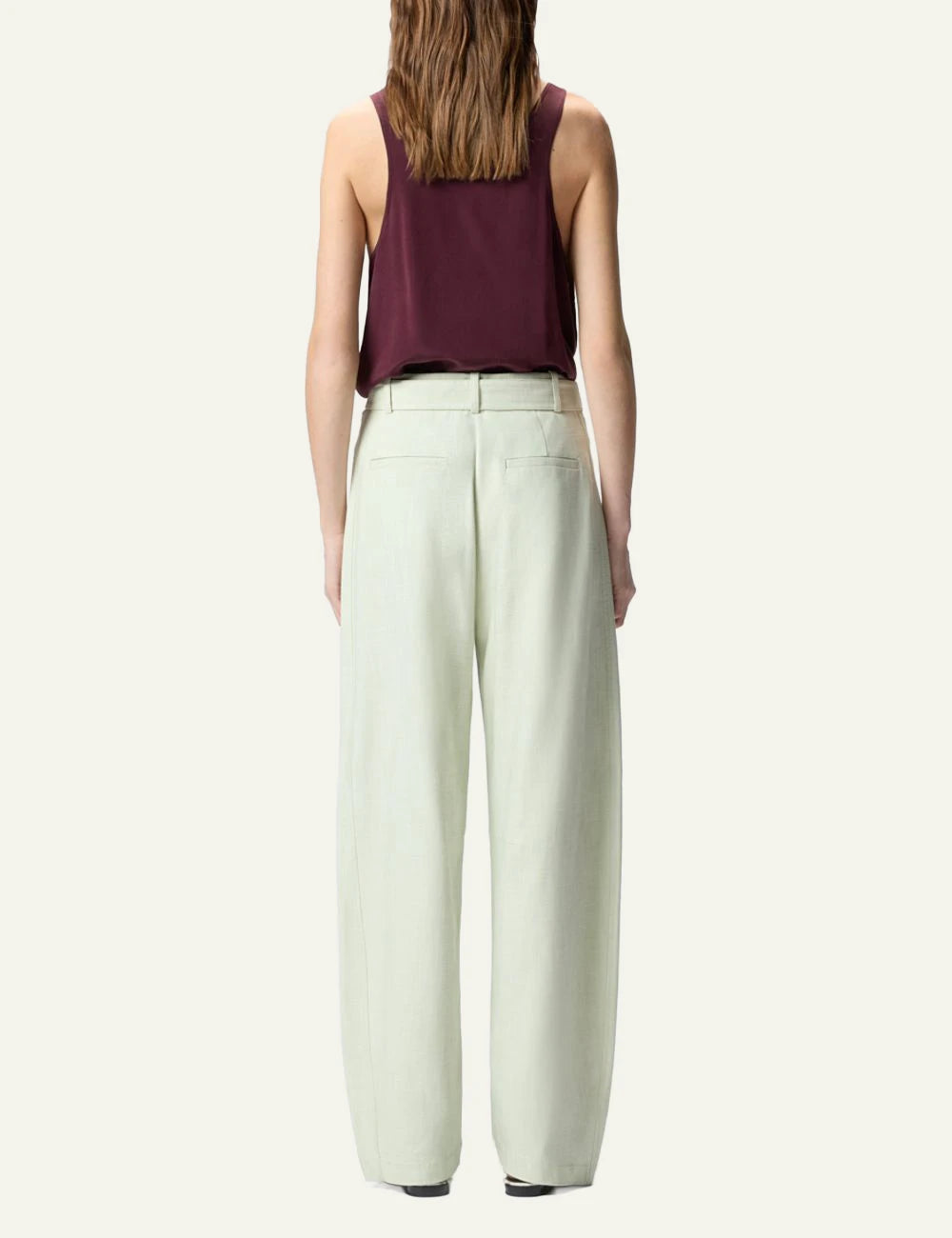 Pinko light pistachio wide leg pants with belt back view