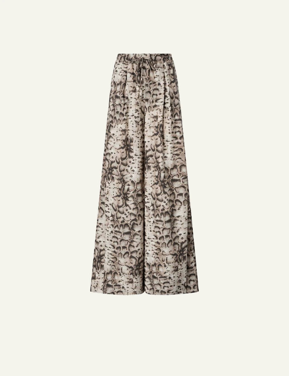 Pinko wide leg pants snake print cotton mousseline elastic waist front flat view