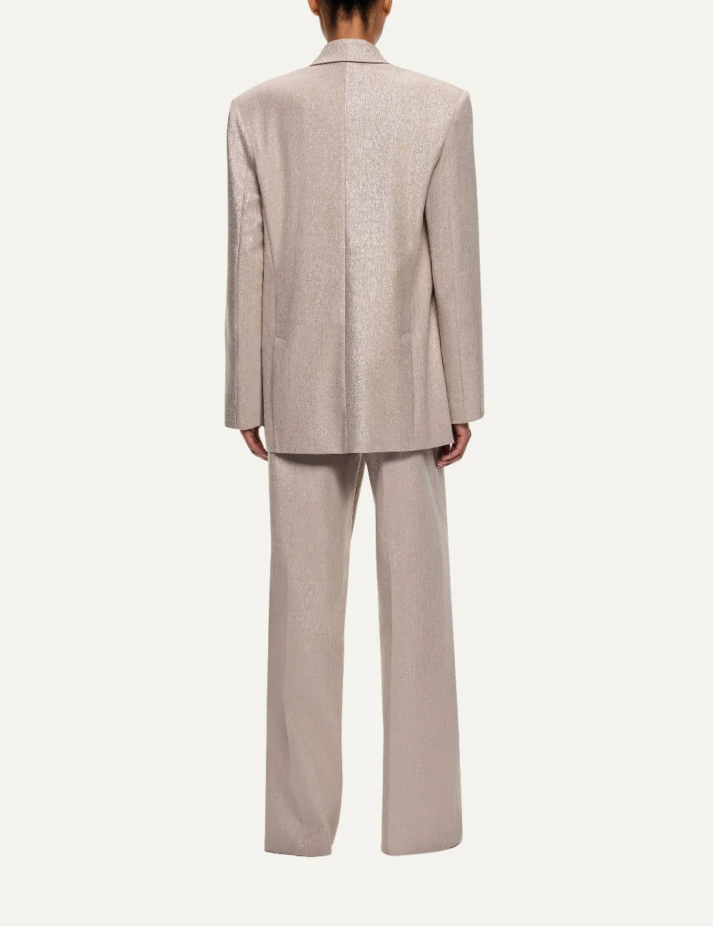 PINKO women's beige metallic virgin wool oversized double-breasted blazer with peak lapels and jewel buttons back view