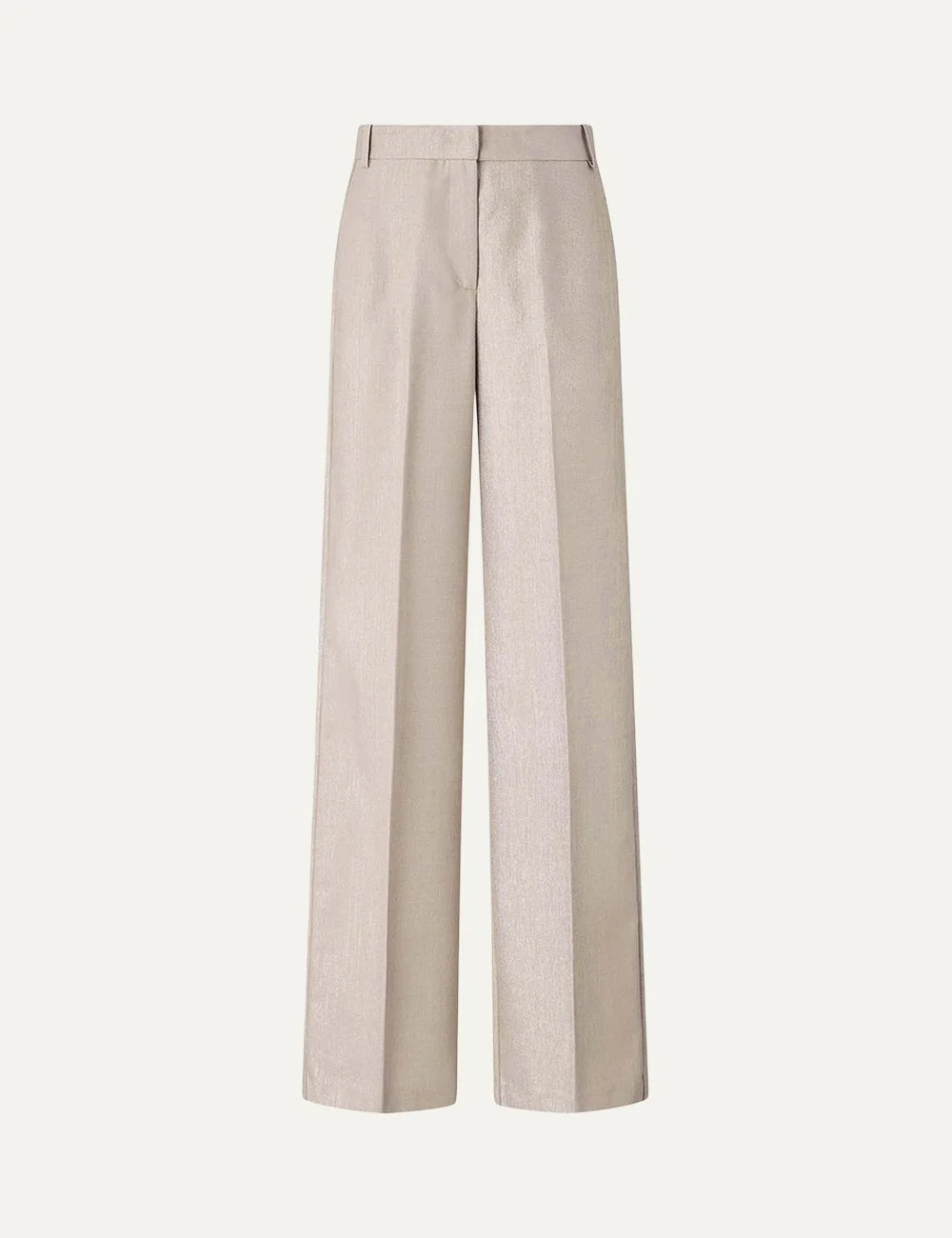 PINKO women's beige metallic virgin wool palazzo trousers with wide legs, pressed creases and subtle shimmer product shot