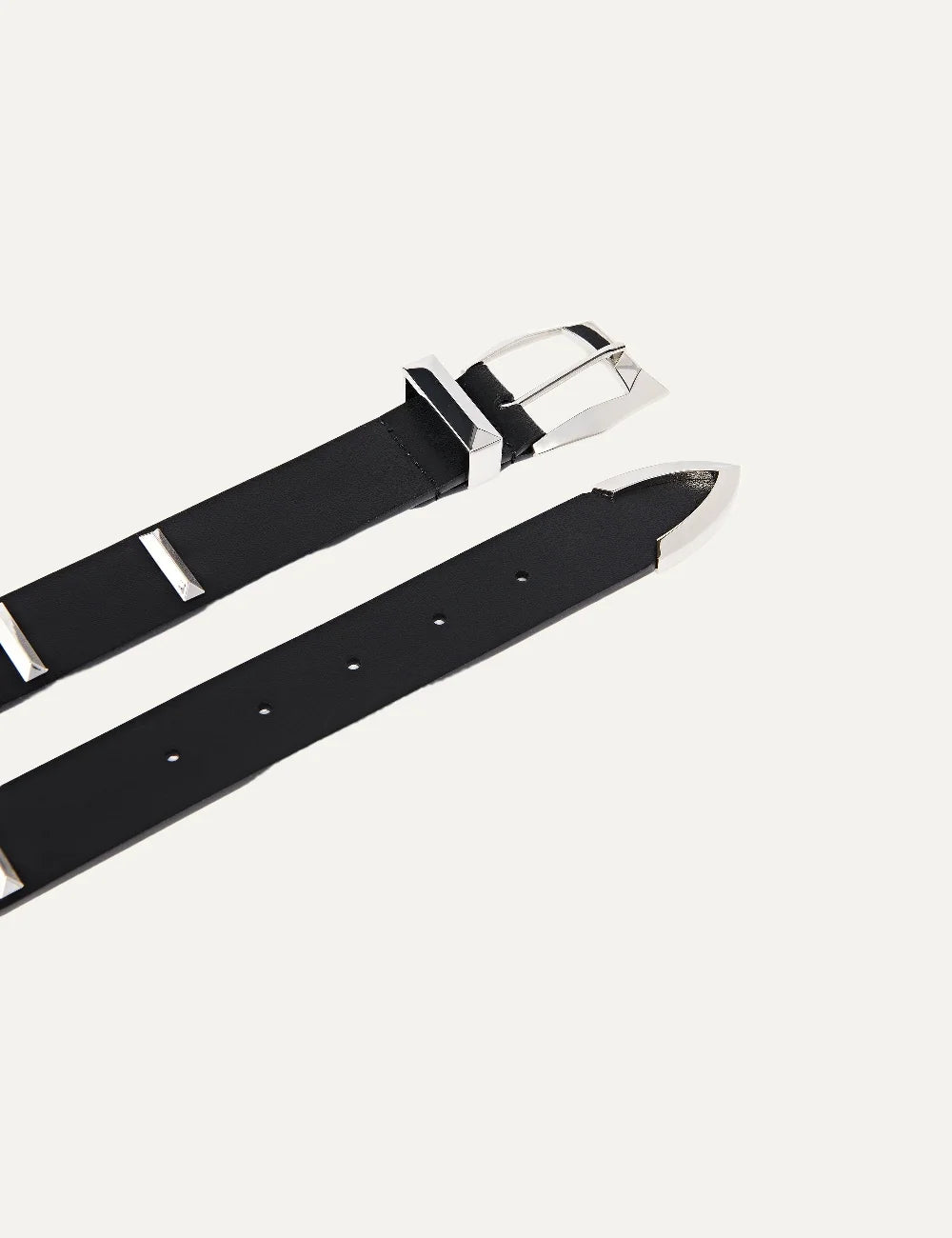 Pinko women's black leather belt with silver rectangular studs and metal buckle detail