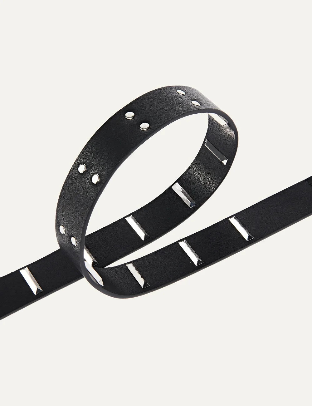 Pinko women's black leather belt with silver rectangular studs and metal buckle detail