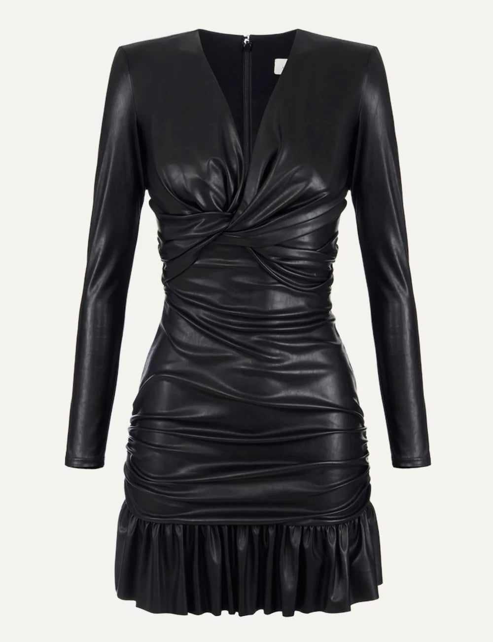 Elisabetta Franchi women's black leather effect draped mini dress