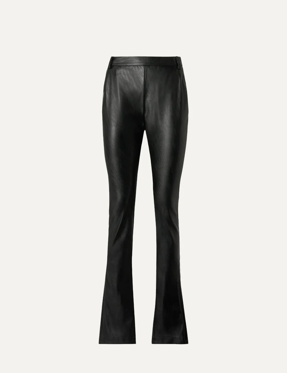 PINKO women's black nappa leather-look flared trousers with slim fit, belt loops and flared hems.