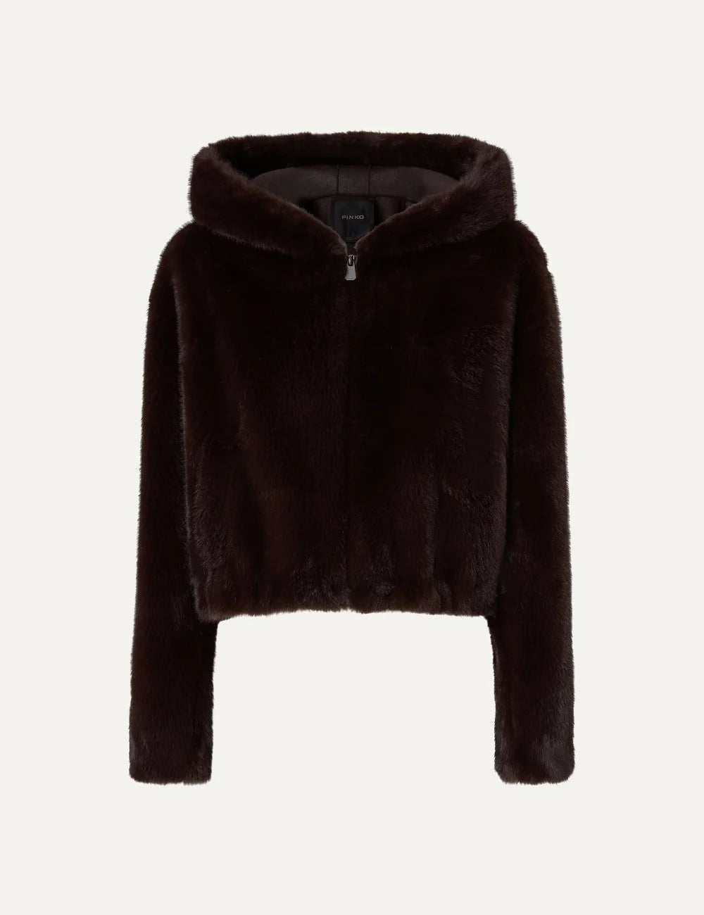 Pinko women's&nbsp;cropped faux fur hooded jacket with long sleeves and front zip closure.