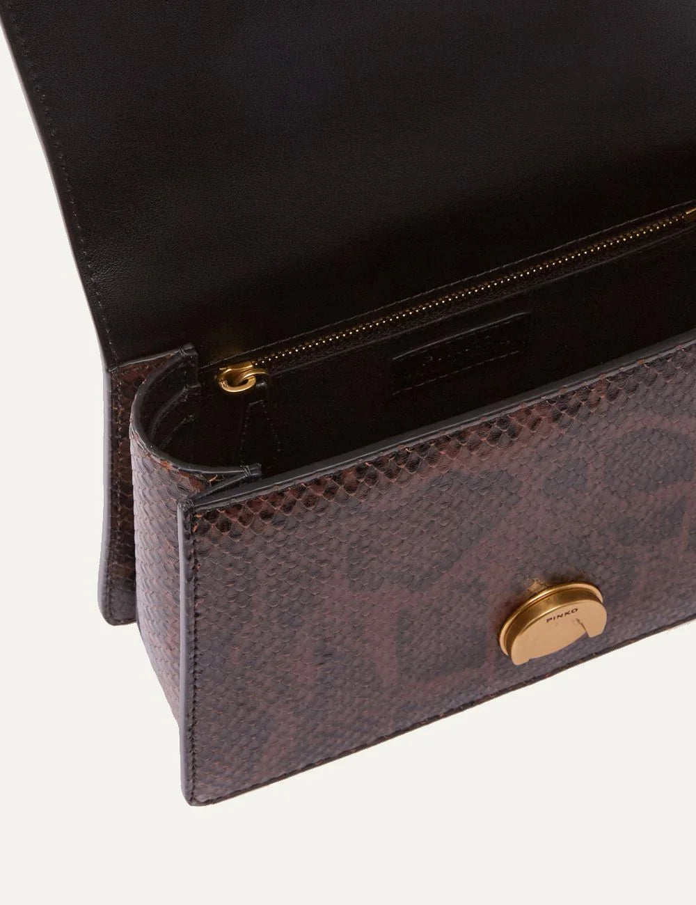 PINKO women's brown python-print leather Mini Love Bag One Top Handle with gold-tone Love Birds buckle and leather top handle top