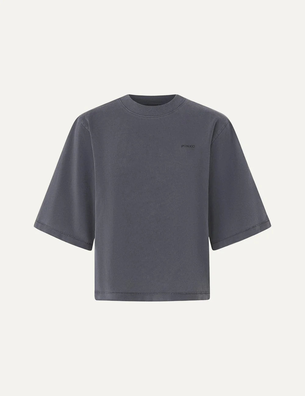 Women's Pinko grey cotton cropped T-shirt with faded effect and chest logo profuct shot