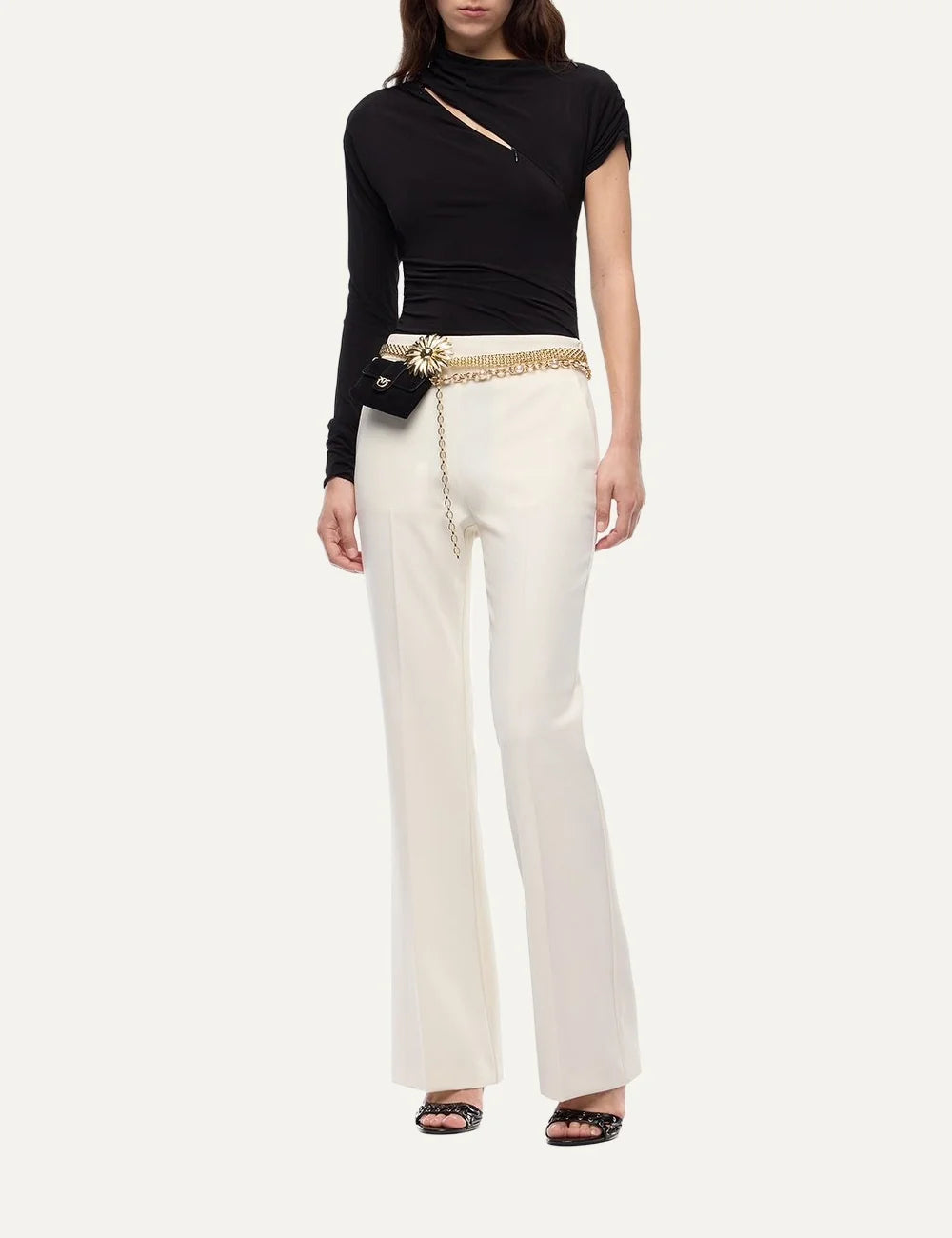 Women's Pinko Peonia straight-leg trousers in gelato white with pressed creases full look