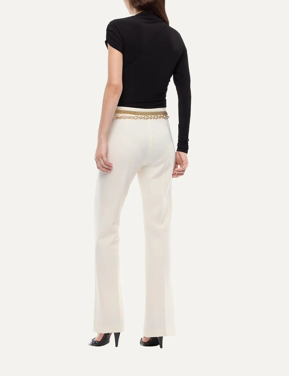 Women's Pinko Peonia straight-leg trousers in gelato white with pressed creases back view