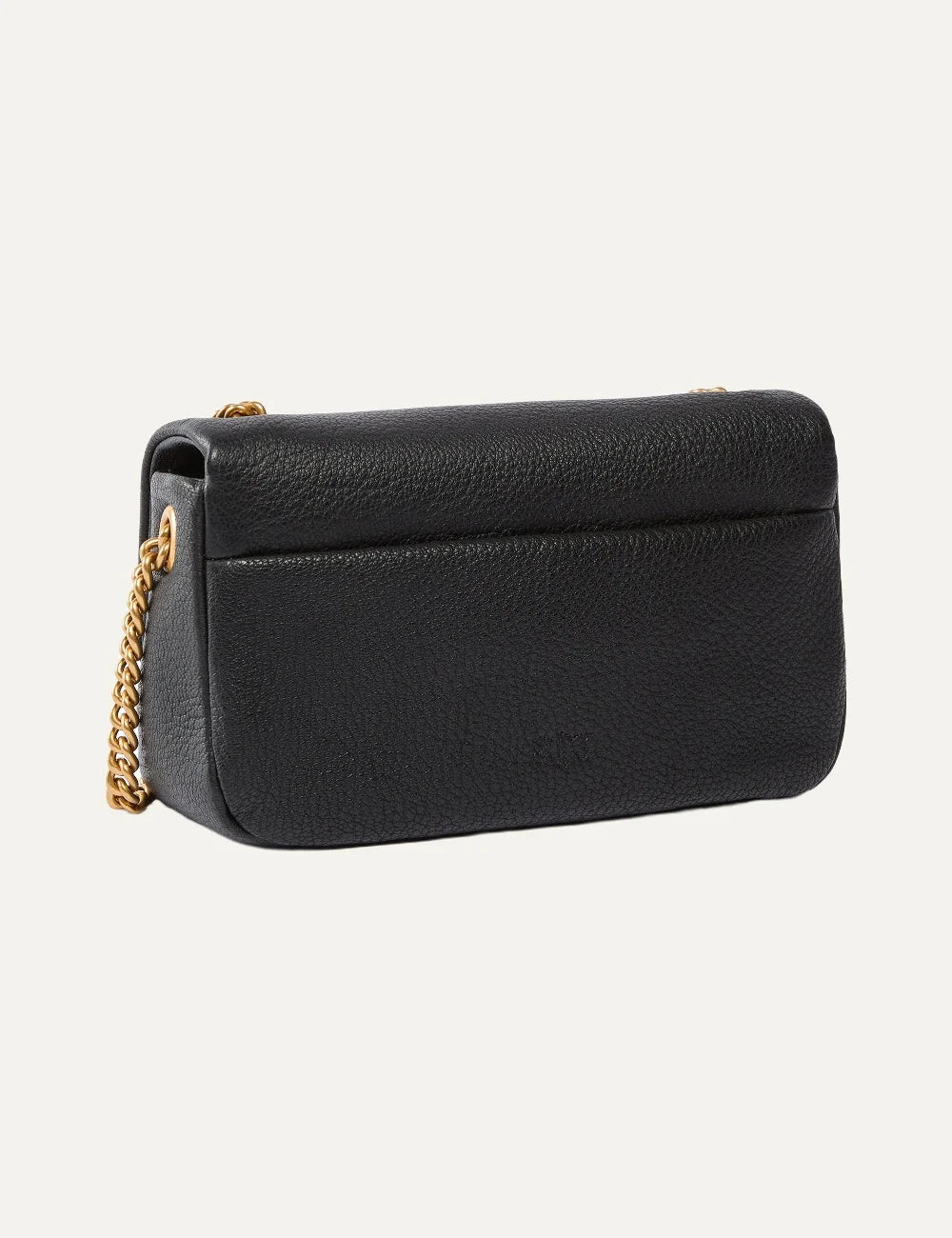 Pinko Mini Love Bag Click Soft Horizontal black leather bag with gold Love Birds buckle and chain shoulder strap back
