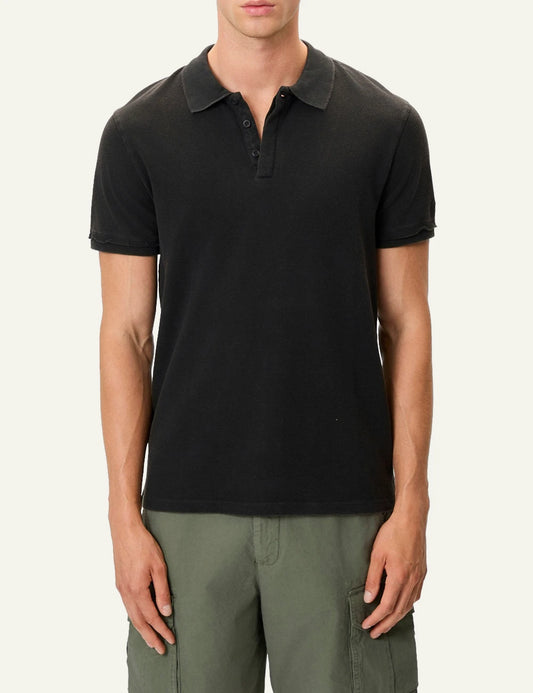 black piquet polo t shirt short sleeves classic collar front model view