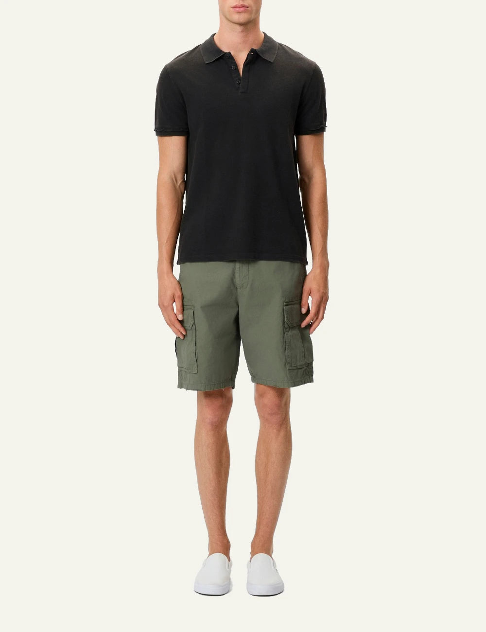 black piquet polo t shirt short sleeves classic collar front full body view