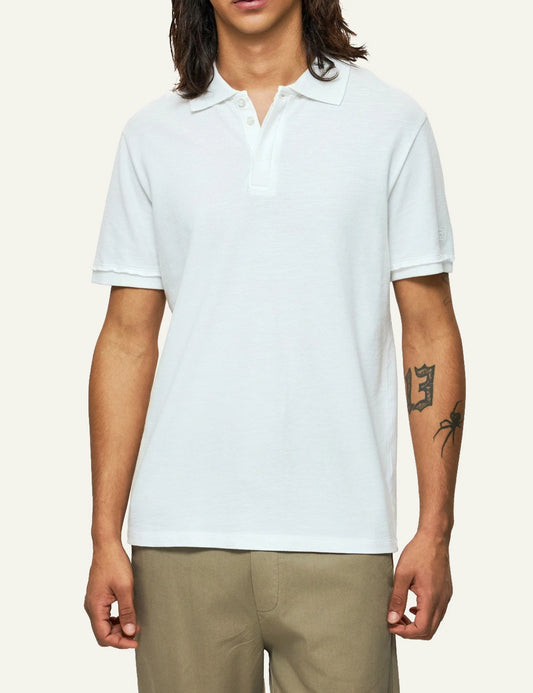 white piquet polo t shirt short sleeves classic collar front model view