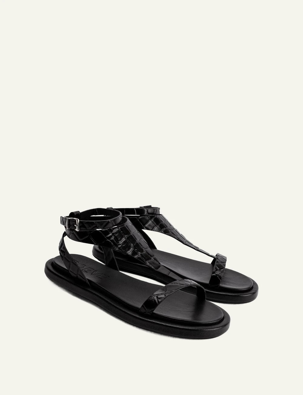 Poeve Isma sandals nero croco leather profile view t-bar