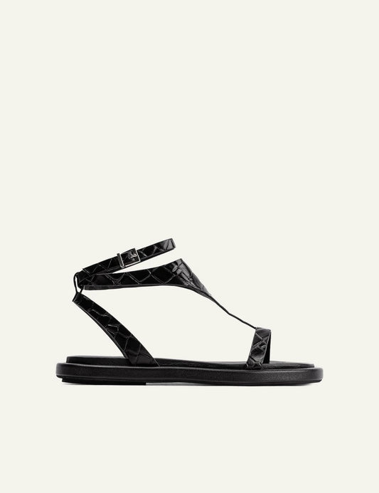 Poeve Isma sandals nero croco leather side view t-bar