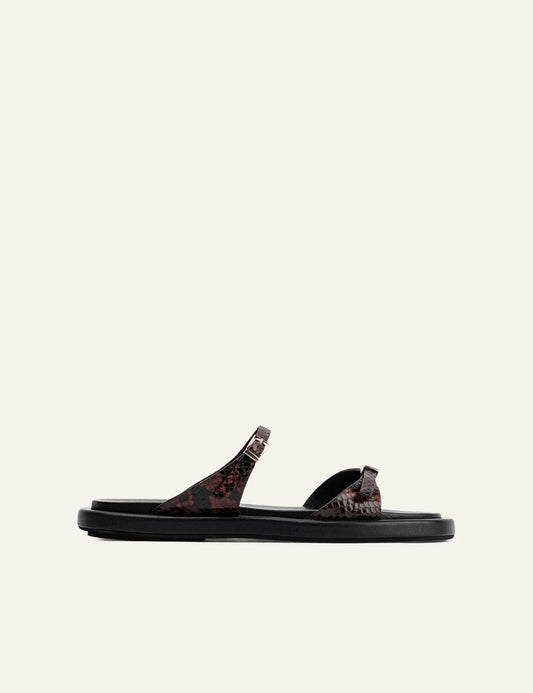 Poeve Laila sandals mogano croco straps side view flat