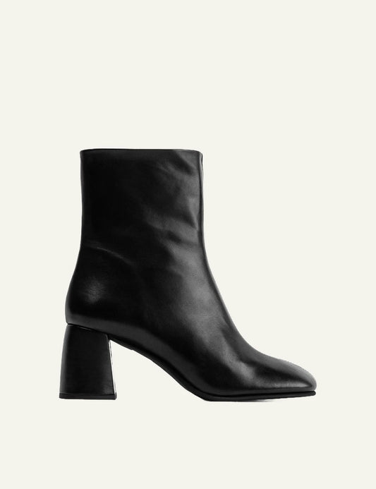 Women's POEVE black nappa leather ankle boots with block heel
