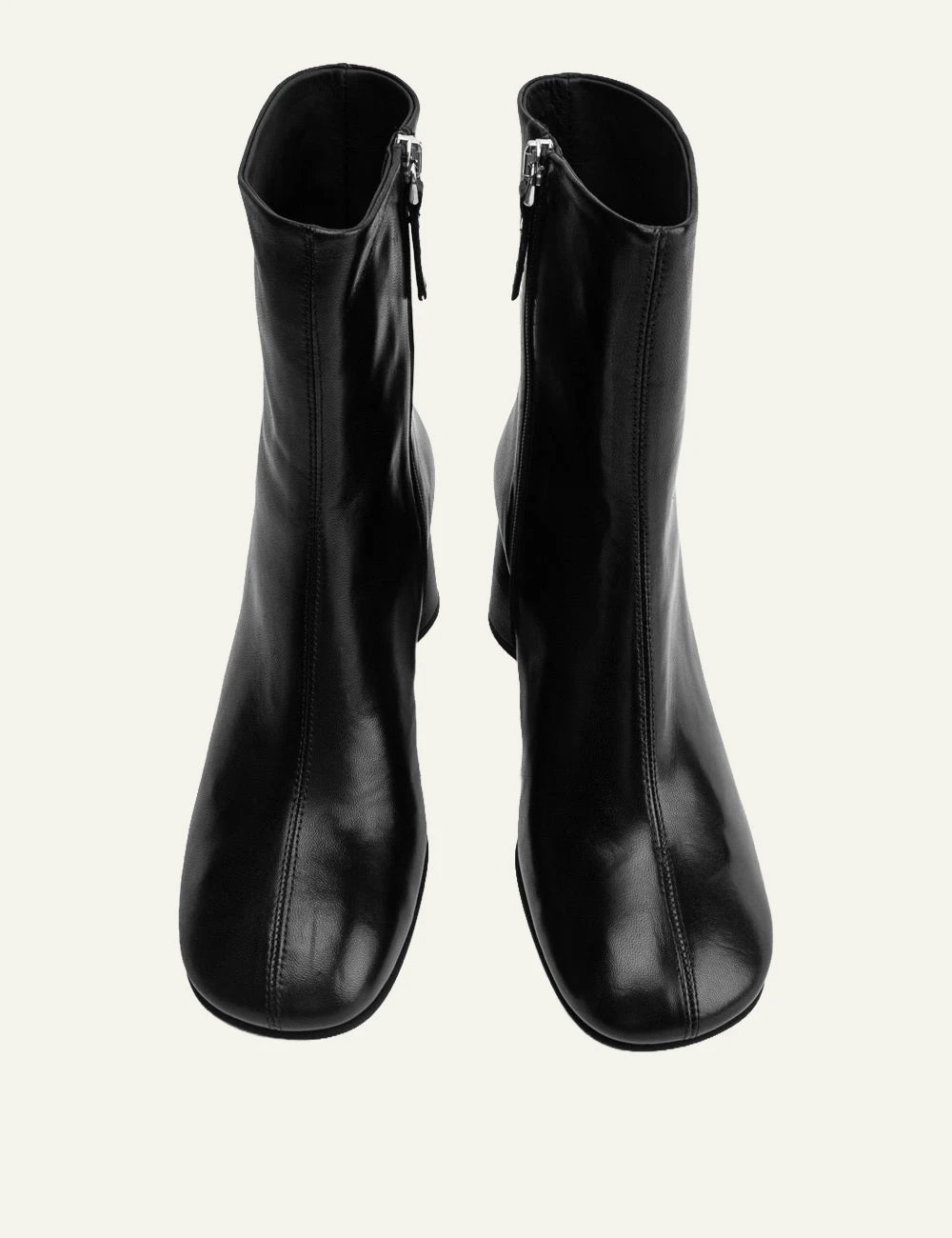 Women's POEVE black nappa leather ankle boots with block heel front