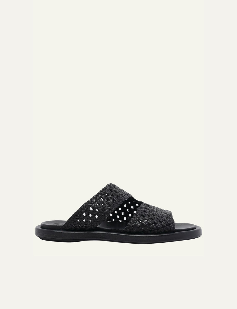 Poeve woven sandals black slip-on side view