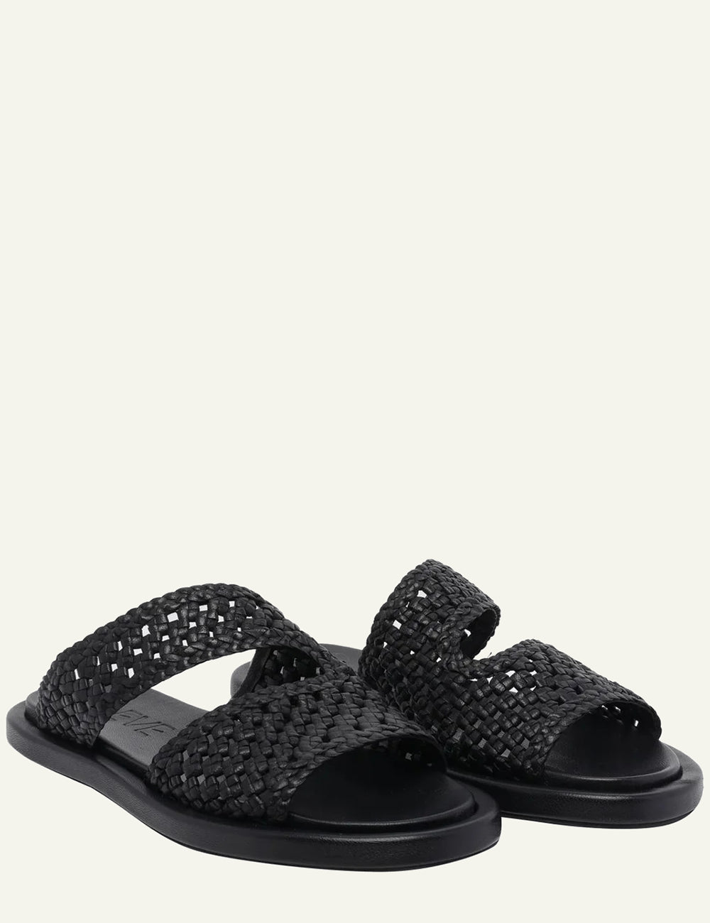 Poeve woven sandals black slip-on angled view