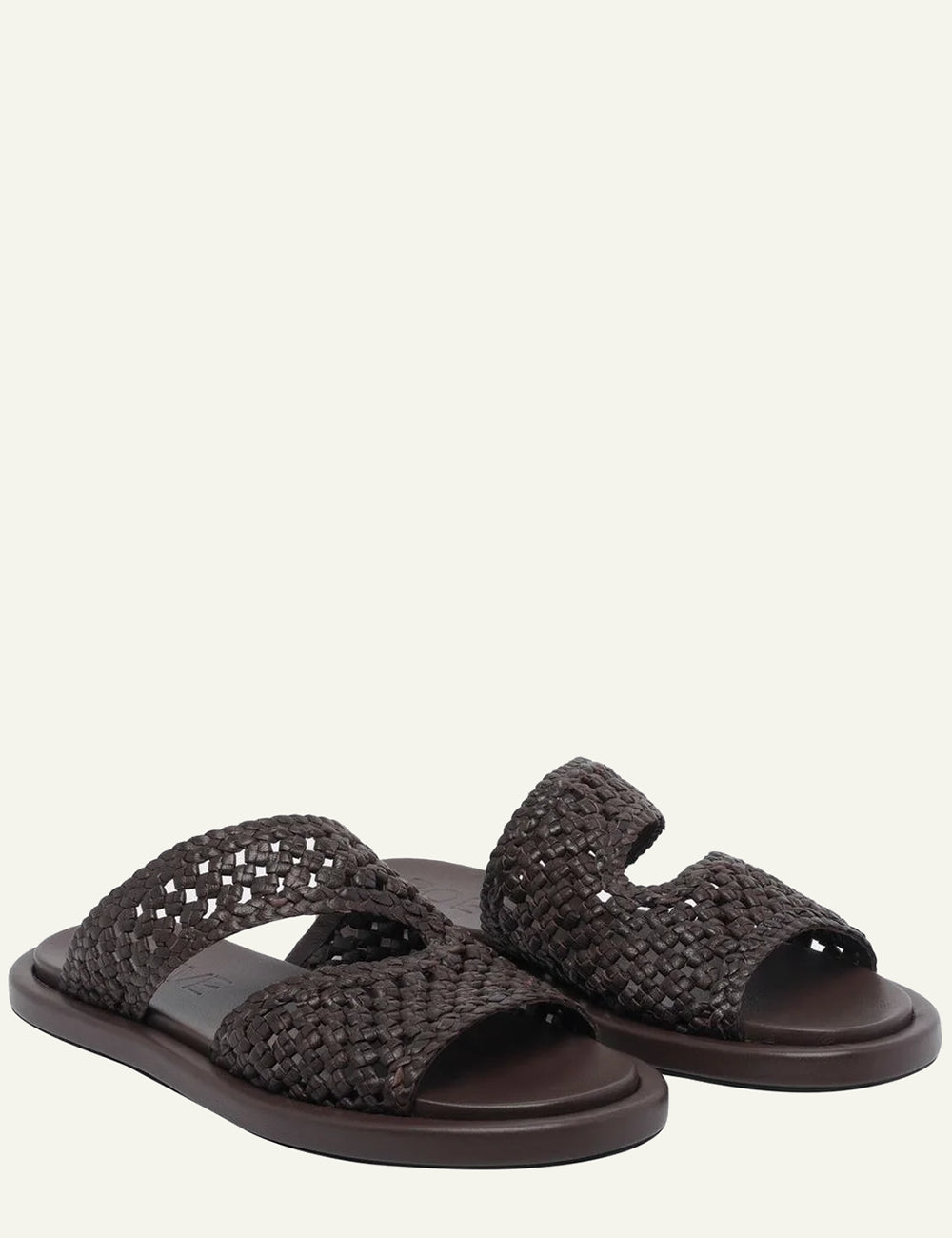 Poeve woven sandals espresso brown slip-on angled view