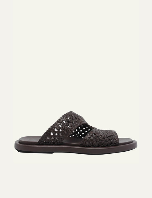 Poeve woven sandals espresso brown slip-on side view