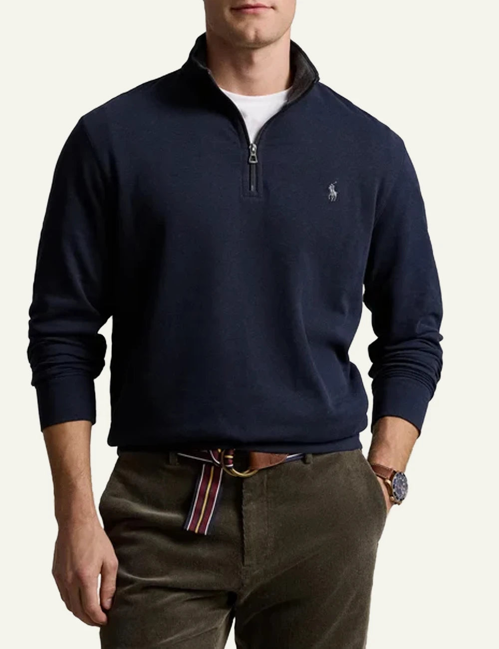 Polo Ralph Lauren navy quarter zip sweatshirt me embroidered pony logo model