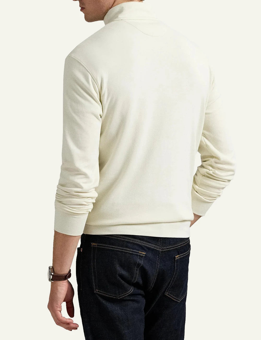 Men's Polo Ralph Lauren cream quarter-zip sweatshirt with embroidered Pony logo back