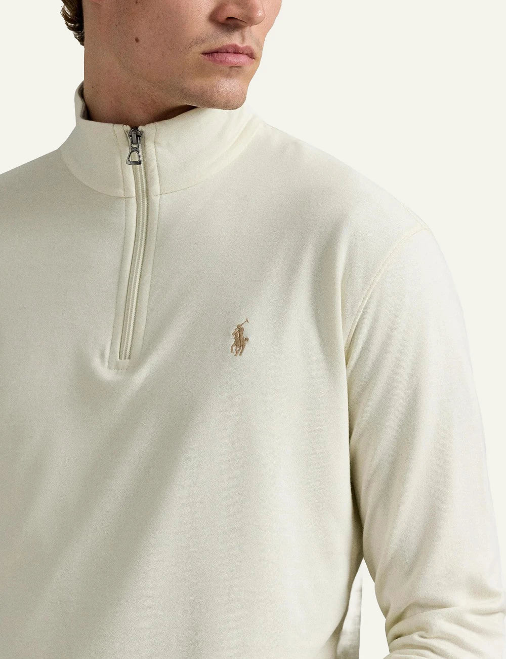 Men's Polo Ralph Lauren cream quarter-zip sweatshirt with embroidered Pony logo detail