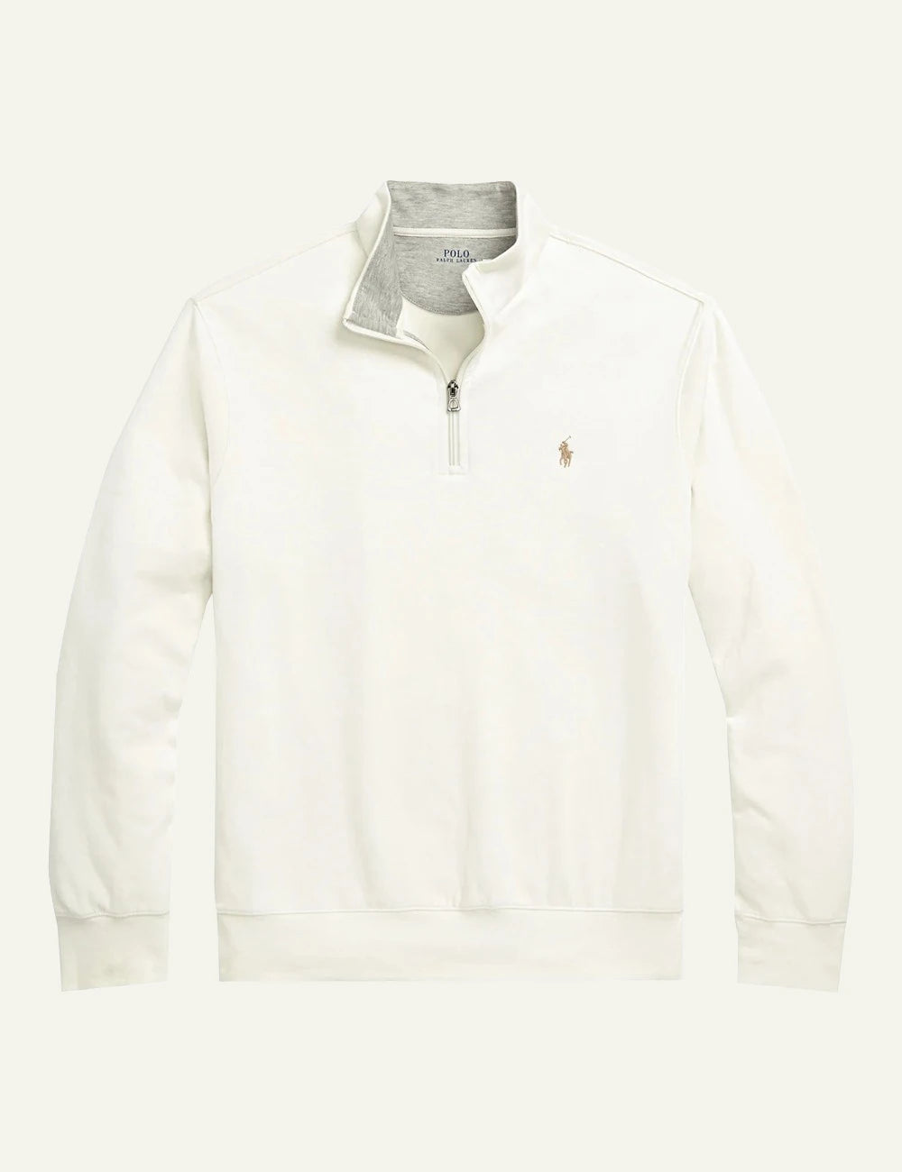 Men's Polo Ralph Lauren cream quarter-zip sweatshirt with embroidered Pony logo