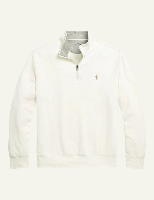 Men's Polo Ralph Lauren cream quarter-zip sweatshirt with embroidered Pony logo