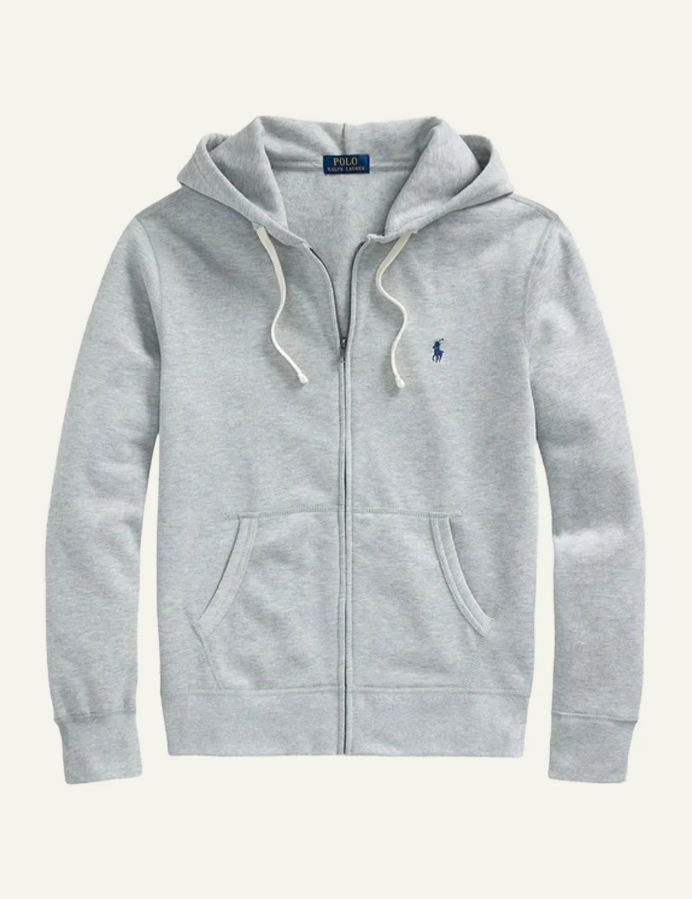 Polo Ralph Lauren grey melange zip hoodie me navy pony logo front view