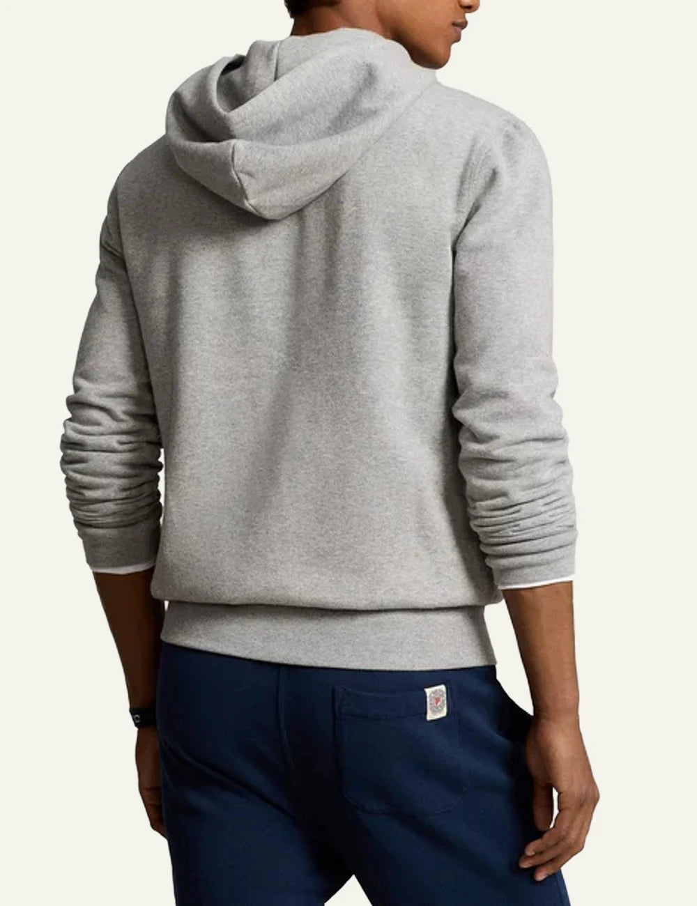 Polo Ralph Lauren grey melange zip hoodie me navy pony logo back view
