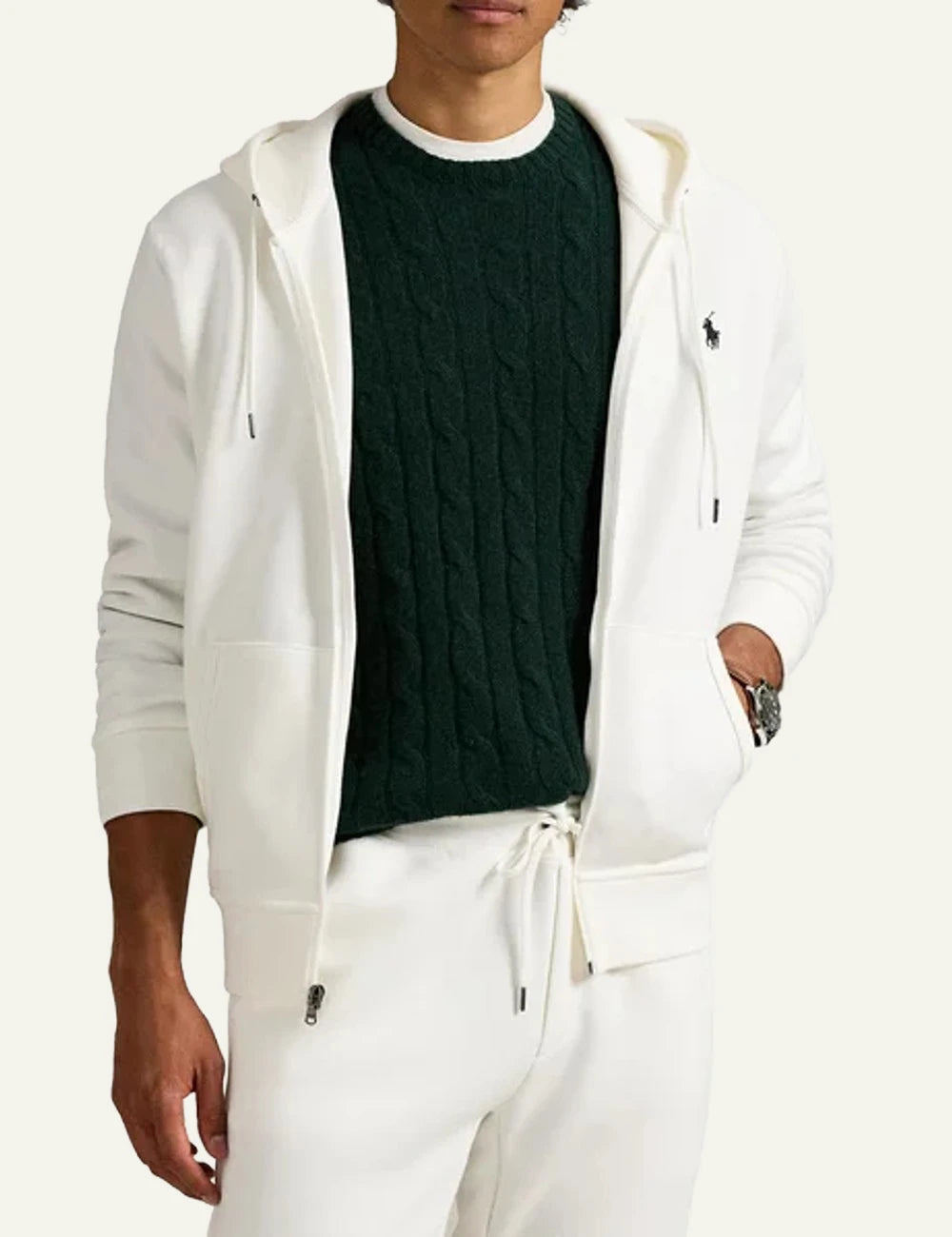 Polo Ralph Lauren white zip hoodie me embroidered pony logo front model view