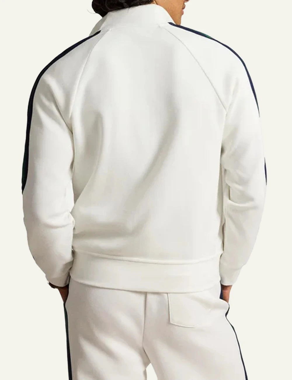 Polo Ralph Lauren white track jacket with contrast sleeve stripes back view
