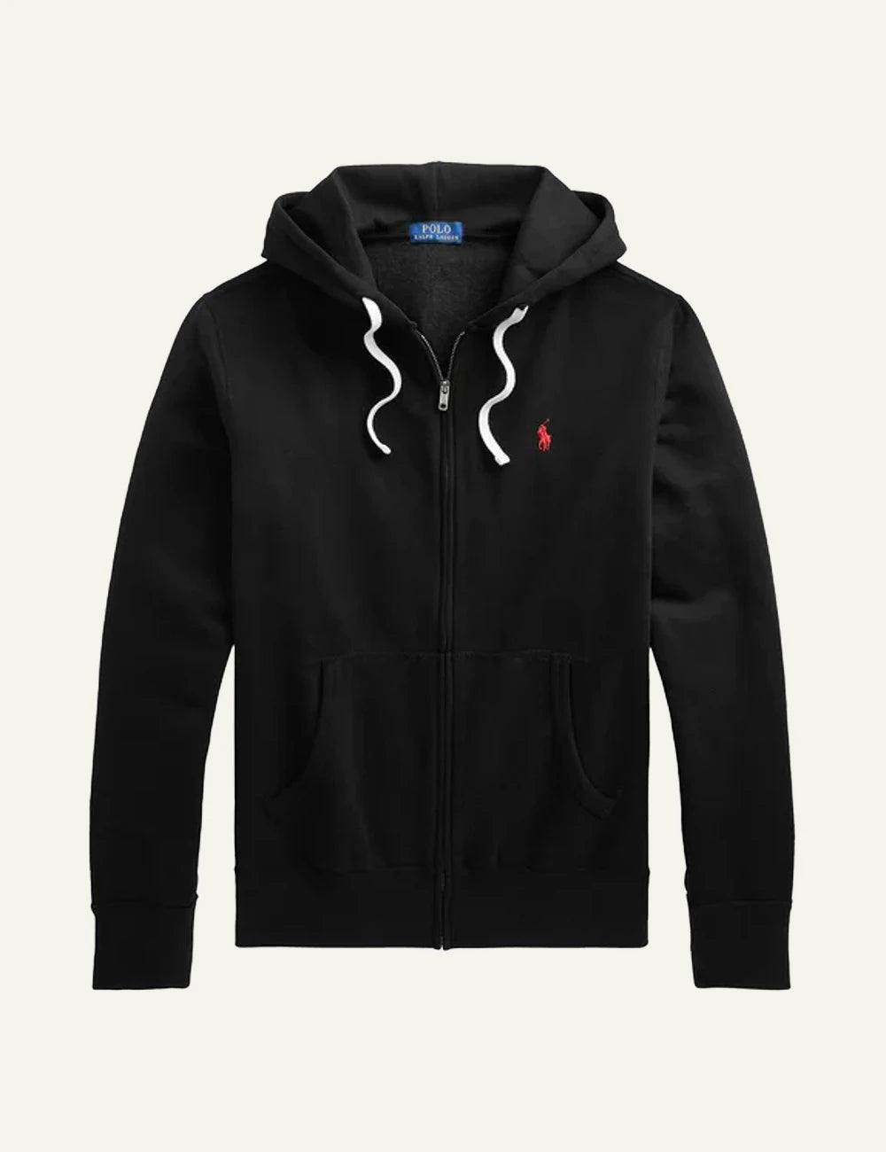 Polo Ralph Lauren black fleece zip hoodie me red pony logo front view