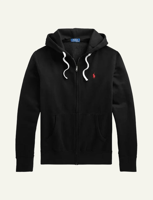 Polo Ralph Lauren black fleece zip hoodie me red pony logo front view