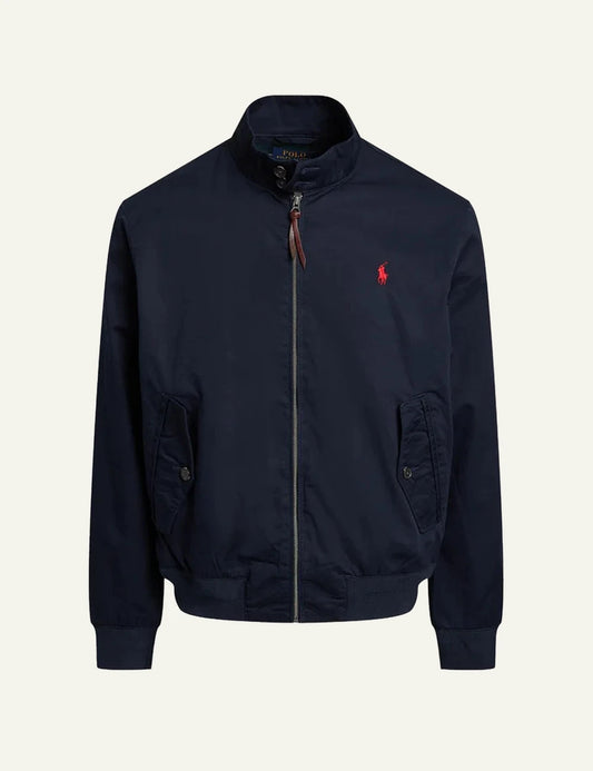 Polo Ralph Lauren navy bomber jacket with red pony logo front view