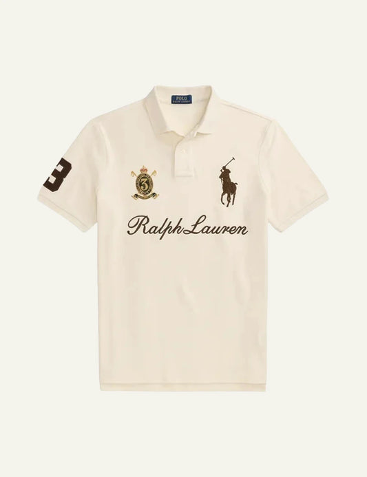 Polo Ralph Lauren cream polo shirt with Big Pony and signature logo front view