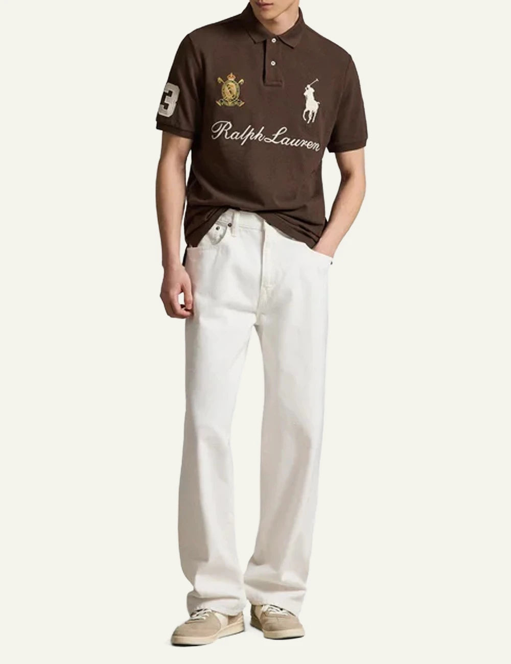 Polo Ralph Lauren brown polo shirt with Big Pony and signature logo front full body view