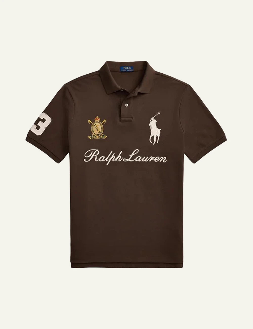 Polo Ralph Lauren brown polo shirt with Big Pony and signature logo front view