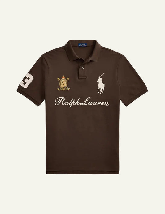 Polo Ralph Lauren brown polo shirt with Big Pony and signature logo front view
