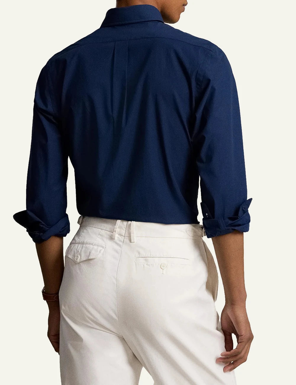 Men's Polo Ralph Lauren navy Custom Fit shirt with button-down collar and light blue embroidered Pony logo back