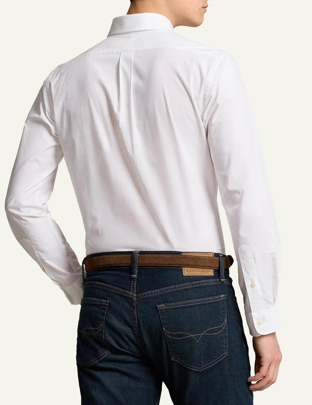 Men's Polo Ralph Lauren white Custom Fit shirt with button-down collar and blue embroidered Pony logo back