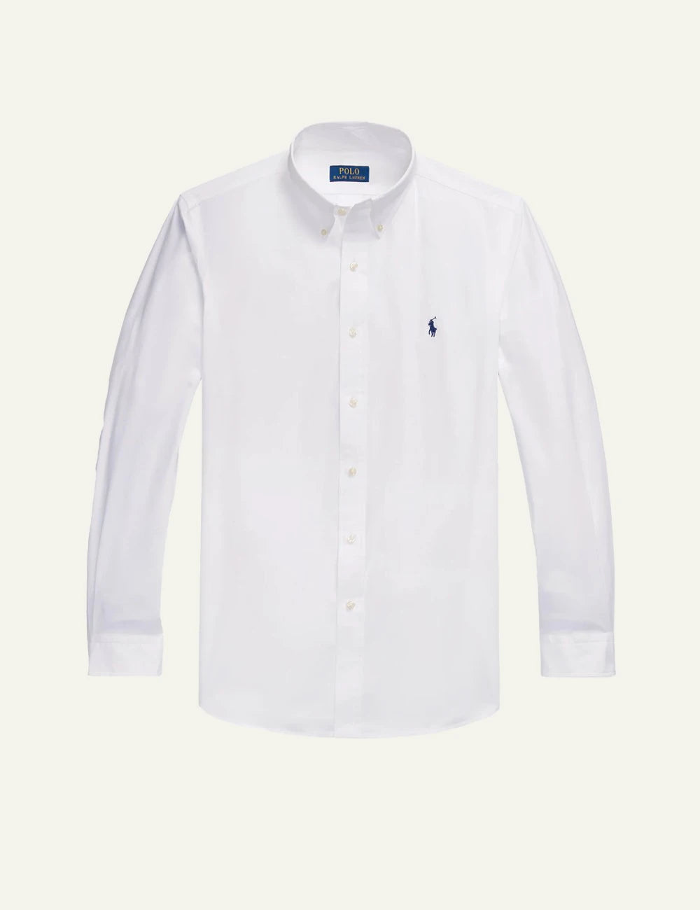 Men's Polo Ralph Lauren white Custom Fit shirt with button-down collar and blue embroidered Pony logo